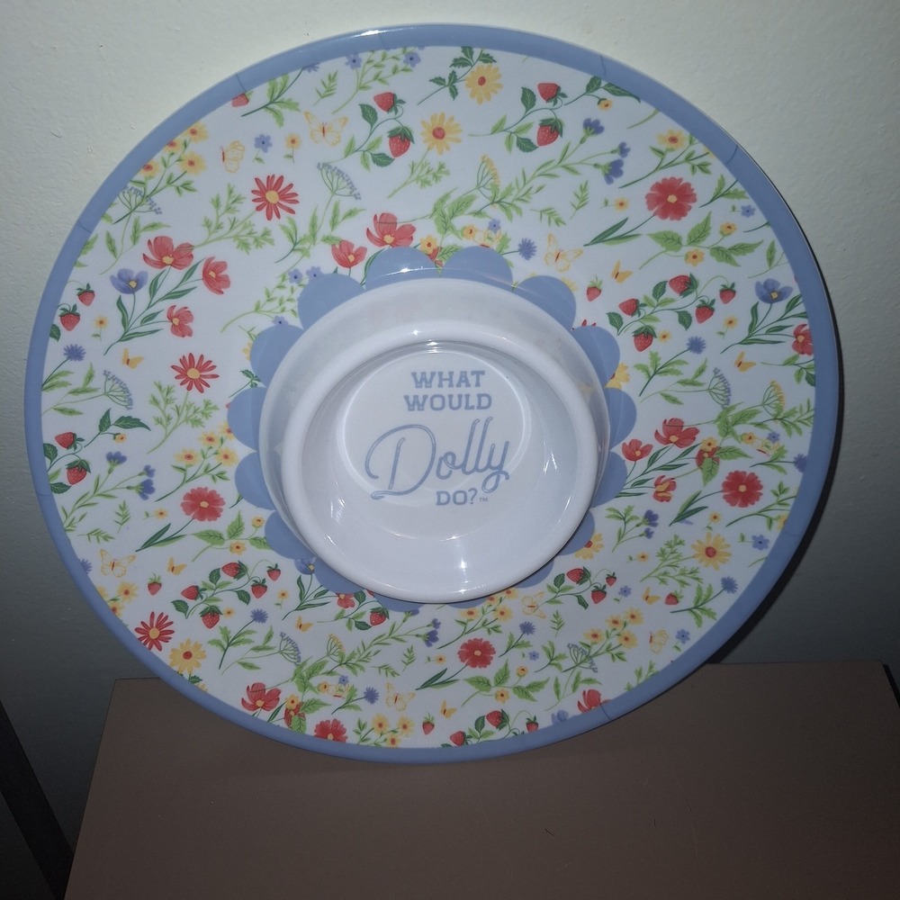 New Dolly Parton 12" Chip and Dip  Dish Flowers Party Kitchen Snacks Cottagecore